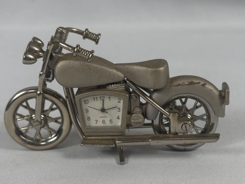 Sheffield Miniature 4" Motorcycle Bike Silver Tone Desk Clock